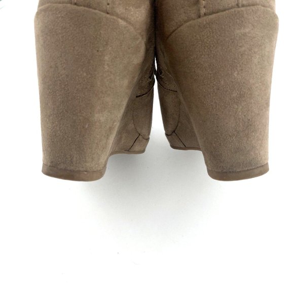 DV Dolce Size 9 Wedge Ankle Boots Booties Tan Taupe Side Zip Tie-up Faux Suede - Picture 5 of 11